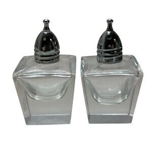 Vintage Knobler Co Japan Clear Glass Salt and Pepper Shakers Square AS IS